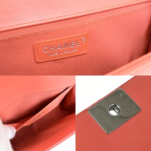 CHANEL CC Logo Boy Chain Shoulder Bag Tweed Leather Orange SHW France 332RK838 - Picture 3 of 16